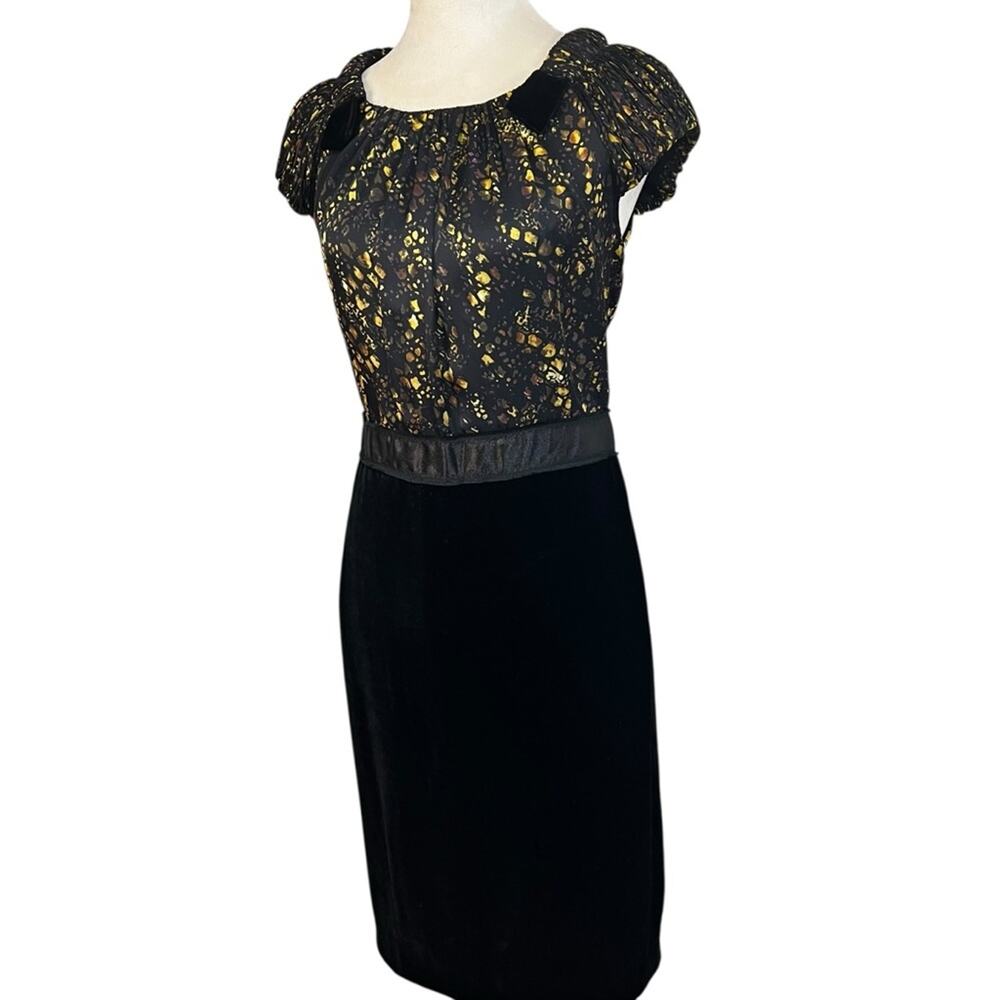 Magaschoni Collection Silk-Blend & Black Velvet & Gold Cocktail Dress Size ~M